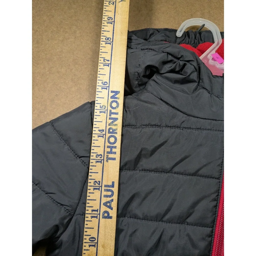 Nike Kids Puffer Jacket Black Red Hooded Full Zip Fleece Lined 4T 633731-023